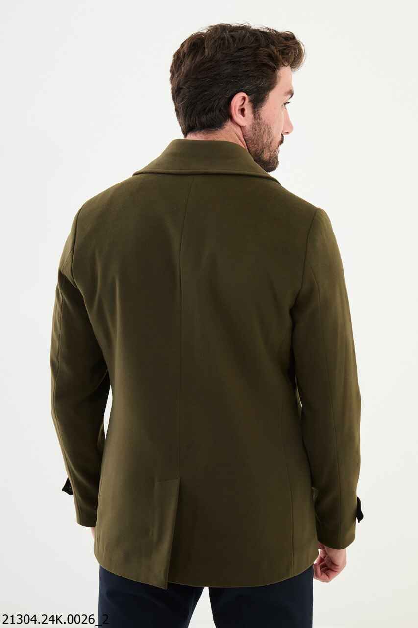 Olive Green Point Collar Wool Blend Coat