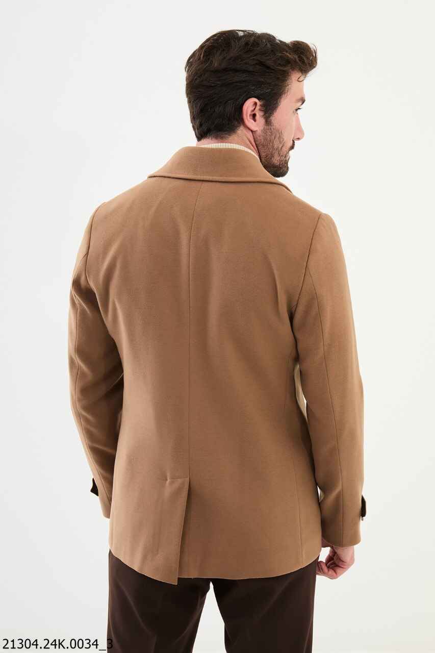 Tan Point Collar Cotton Blend Coat