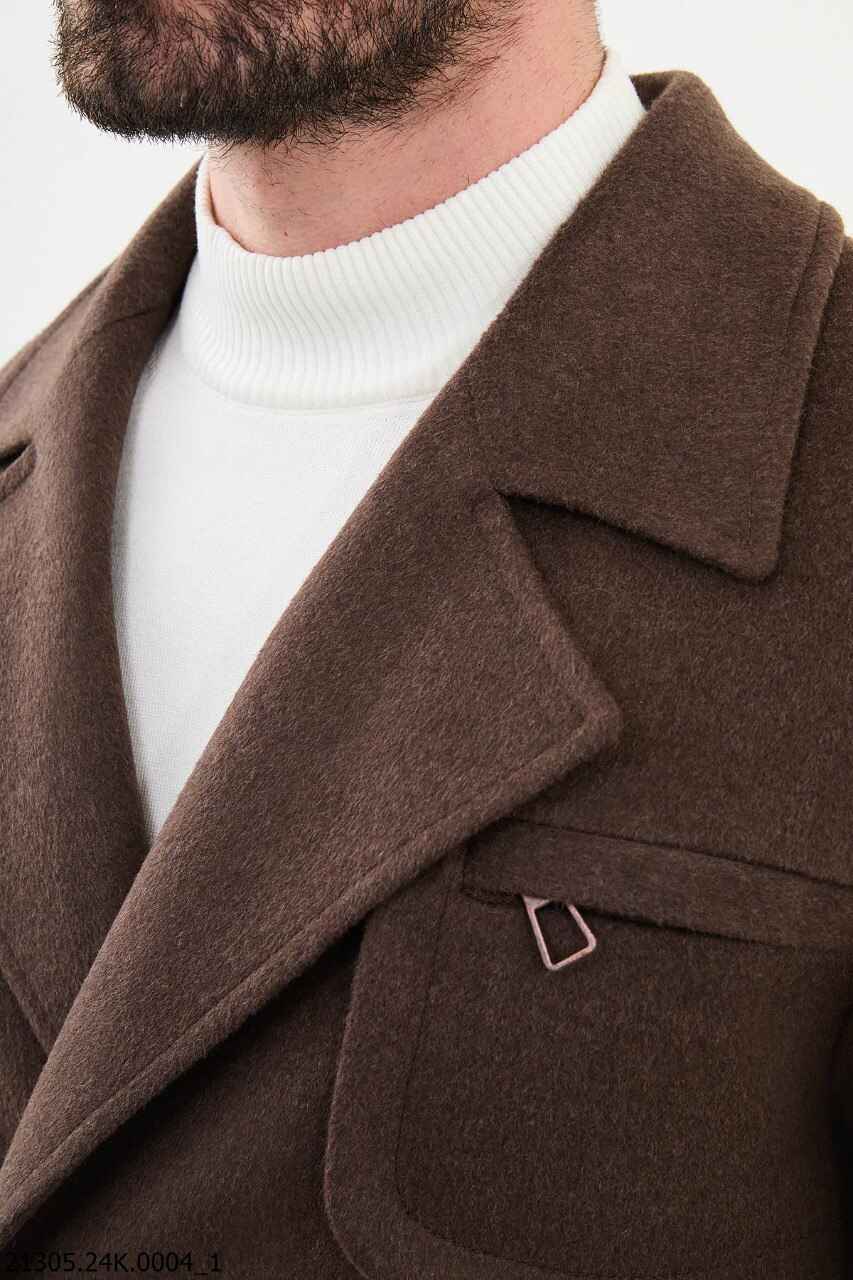 Men's Brown Belted Wool Blend Trench Coat