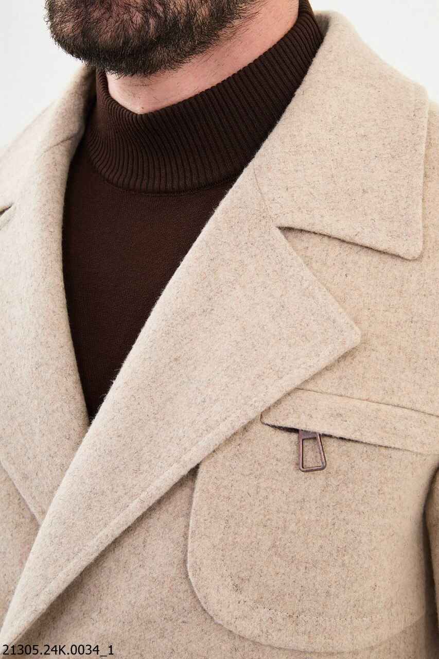Beige Belted Wool Blend Coat