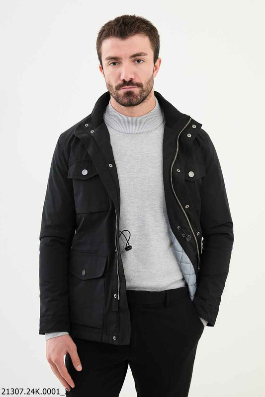 Black  Collar Zip-Up Jacket