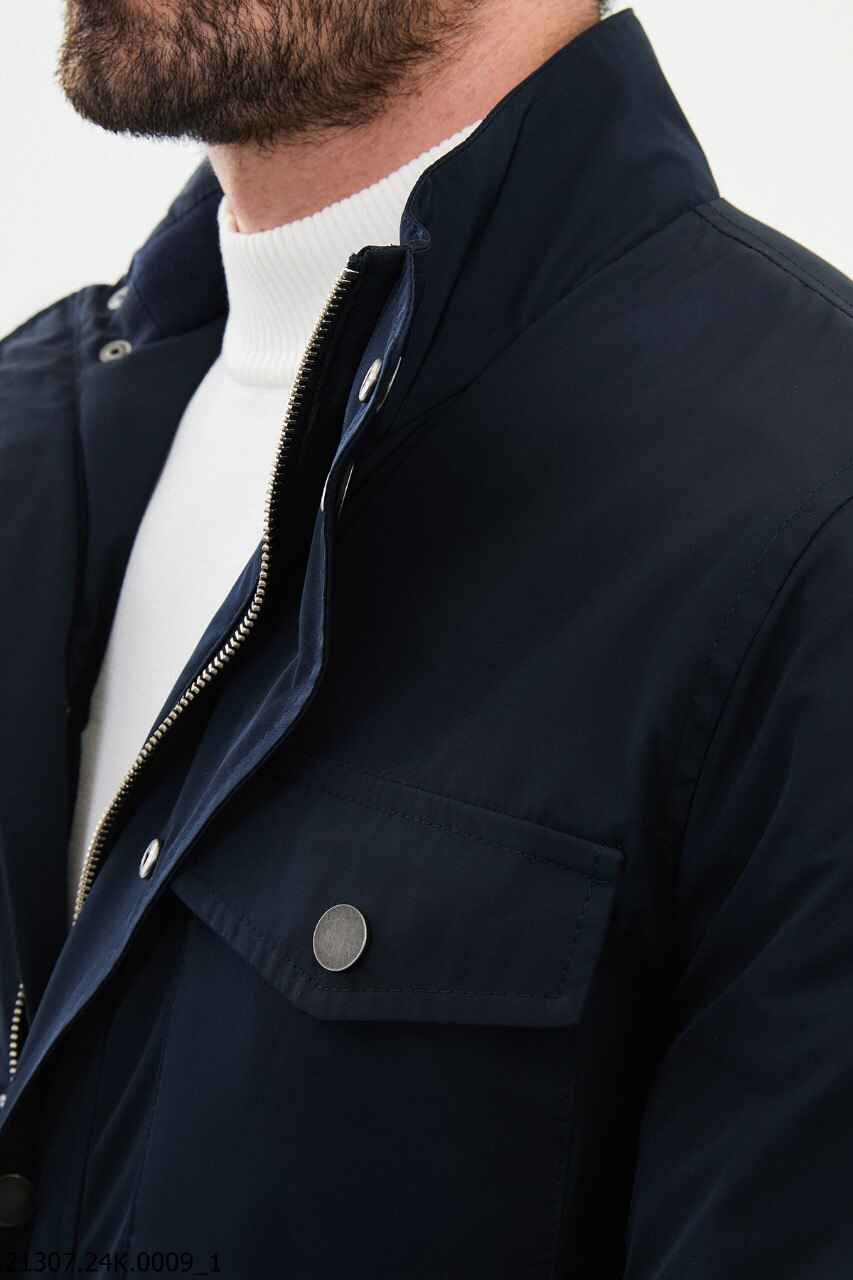 Navy Collar Zip-Up Jacket