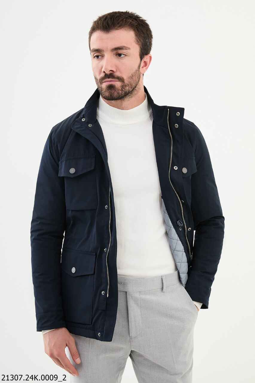 Navy Collar Zip-Up Jacket