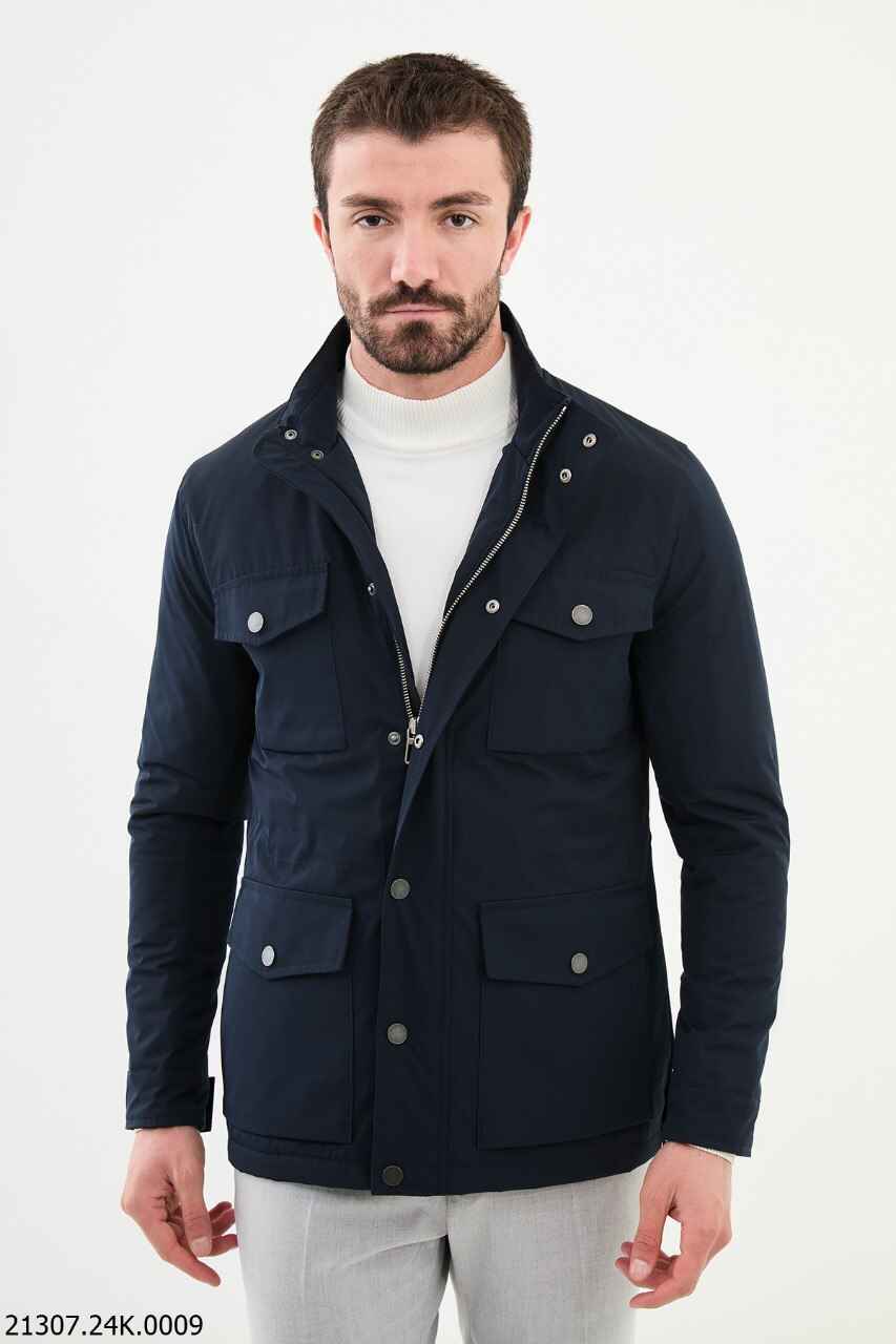 Navy Collar Zip-Up Jacket