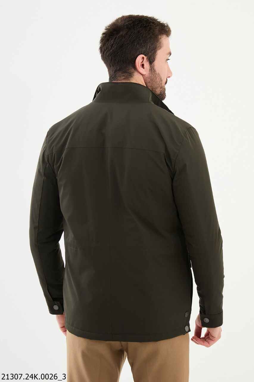 Green Zip Front Stand Collar Jacket