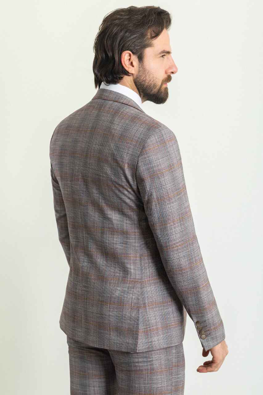 Grey & Orange Check Slim Fit Three-Piece Suit