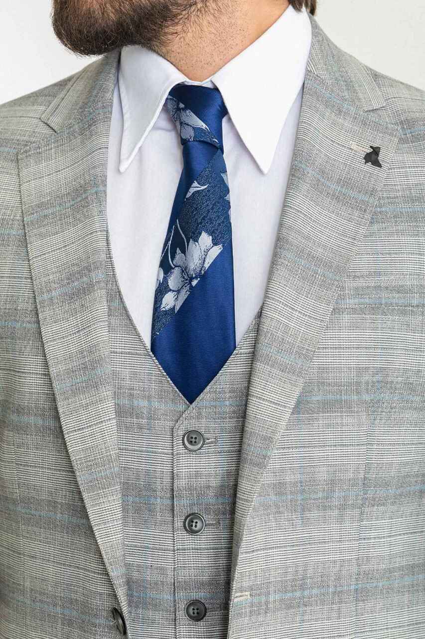 Grey & Blue Check Slim Fit Three-Piece Suit