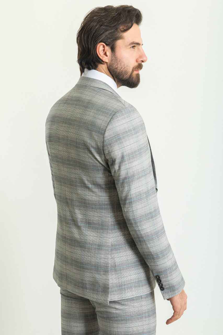 Grey & Blue Check Slim Fit Three-Piece Suit