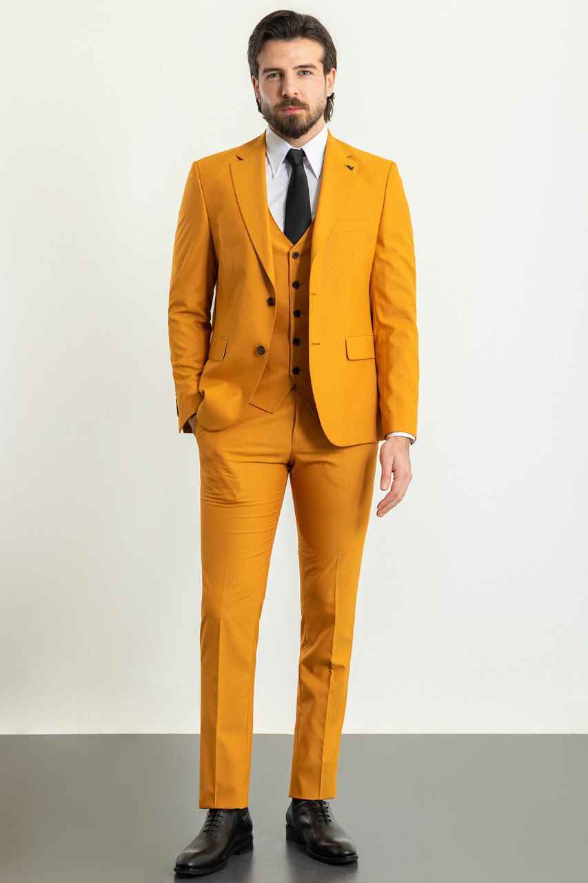Mustard Modern Slim Fit Three-Piece Suit