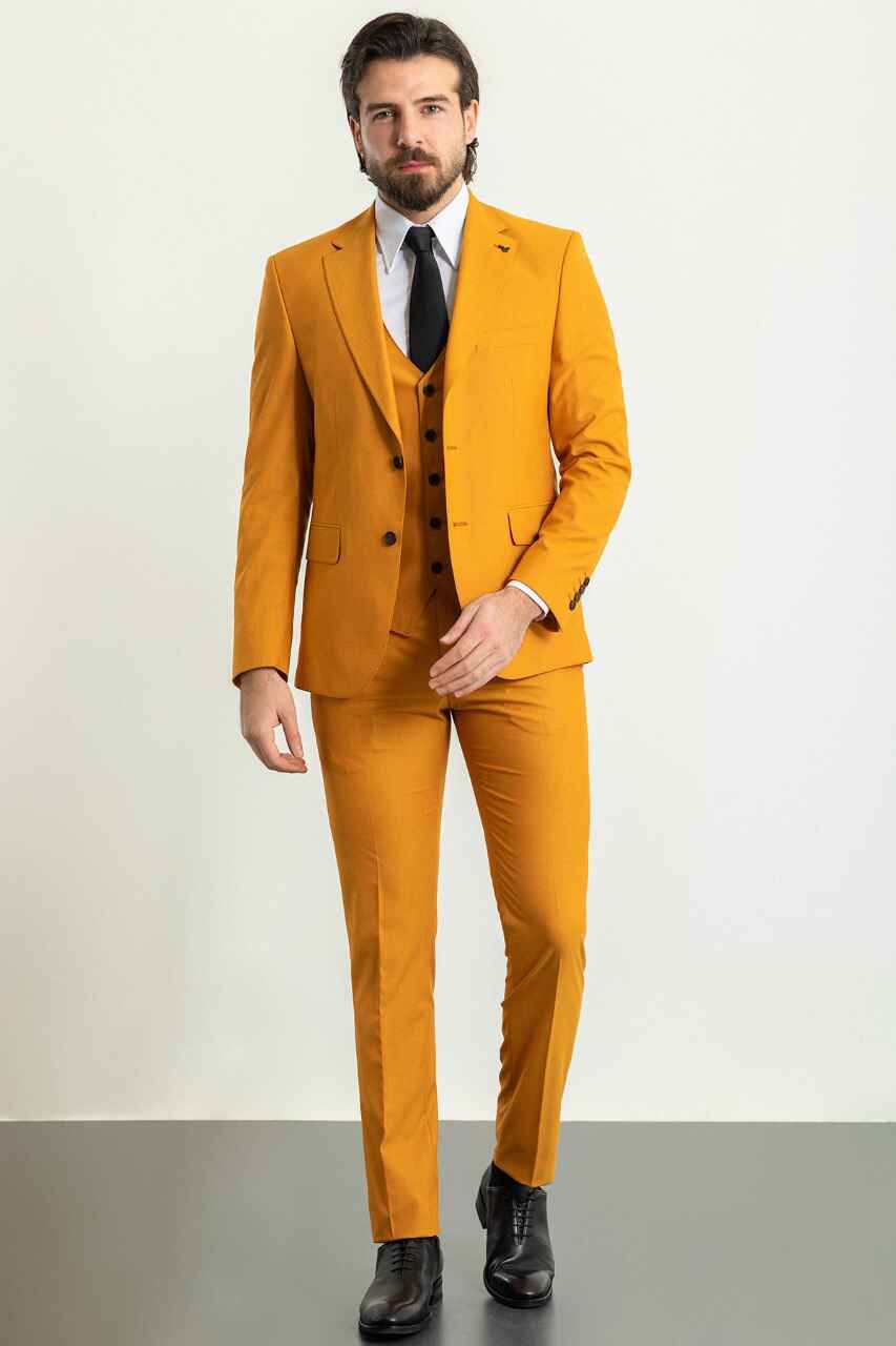 Mustard Modern Slim Fit Three-Piece Suit