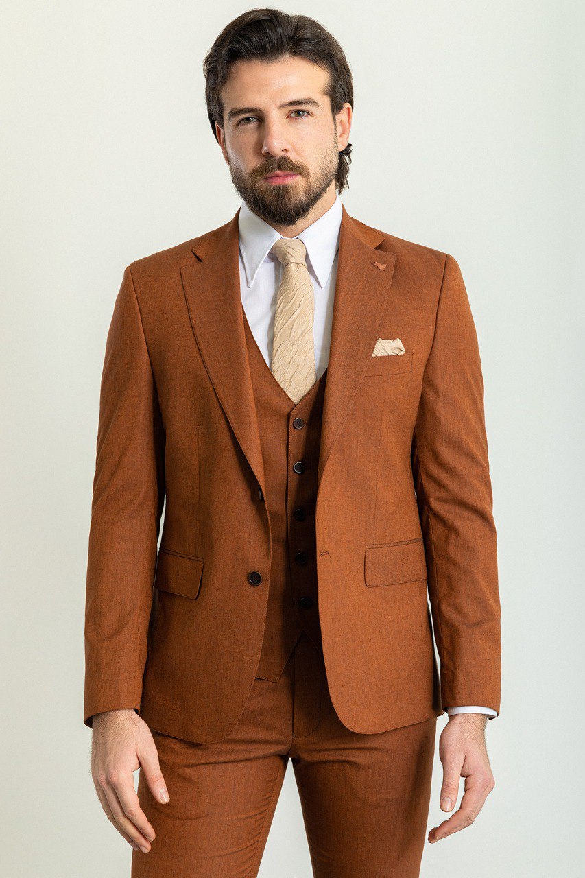 Camel Modern Slim Fit Three-Piece Suit