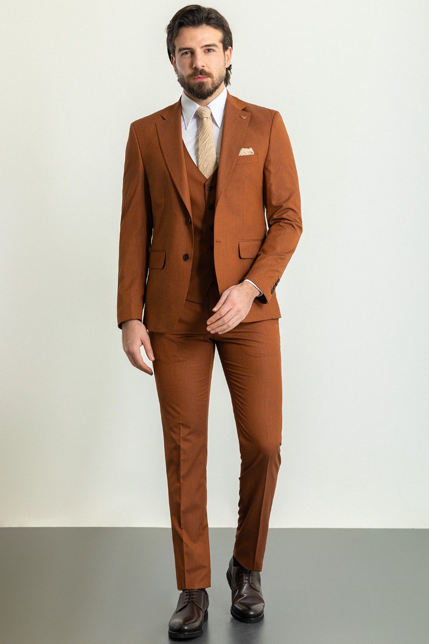 Camel Modern Slim Fit Three-Piece Suit