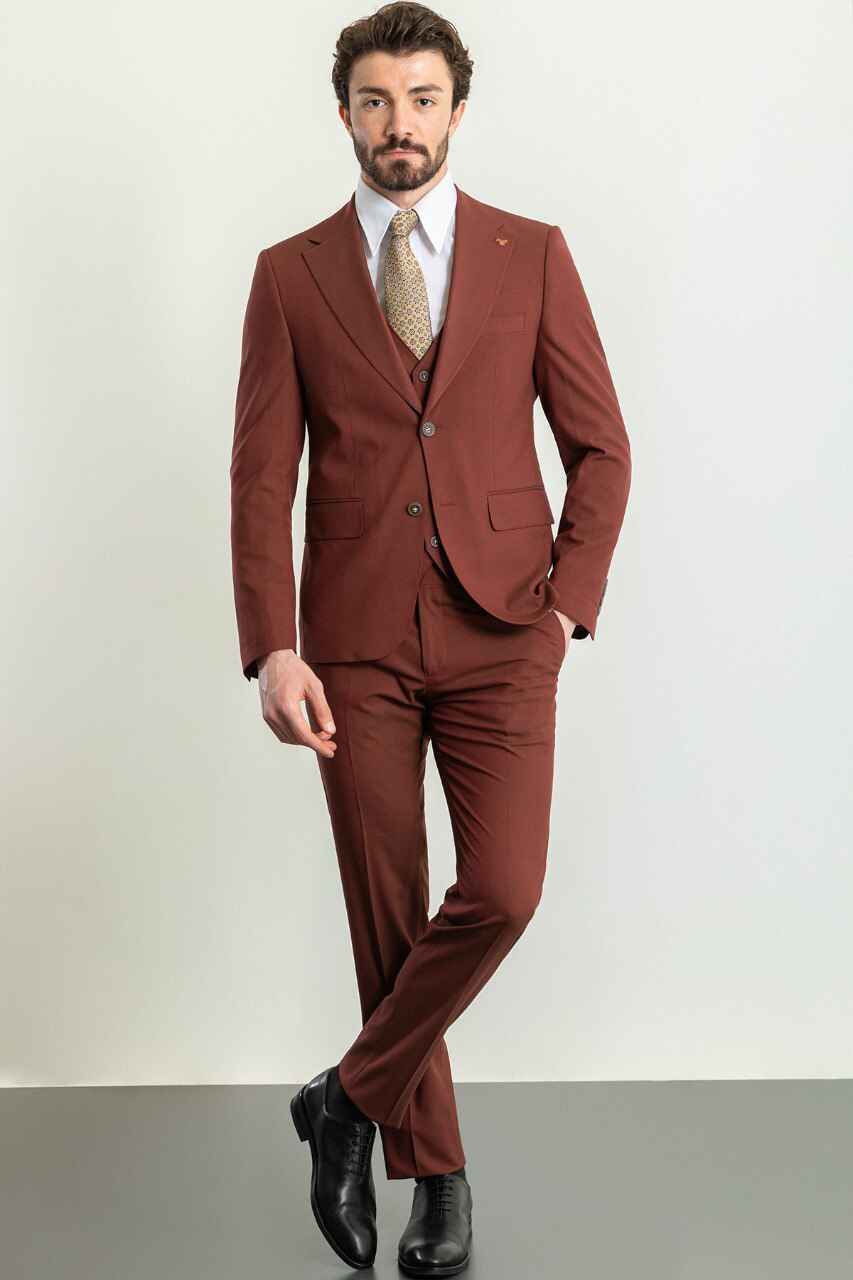 Brown Modern Slim Fit Three-Piece Suit