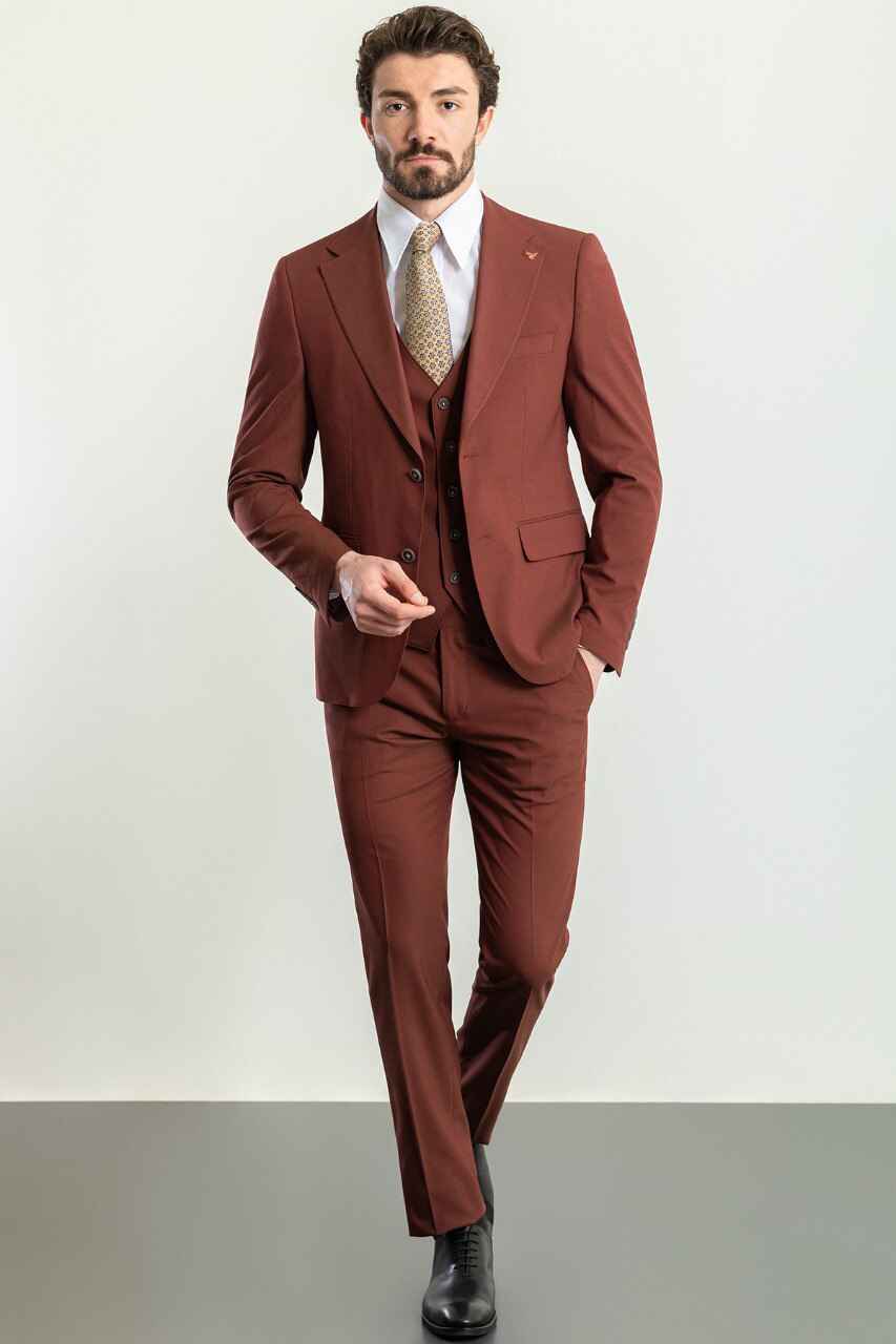Brown Modern Slim Fit Three-Piece Suit