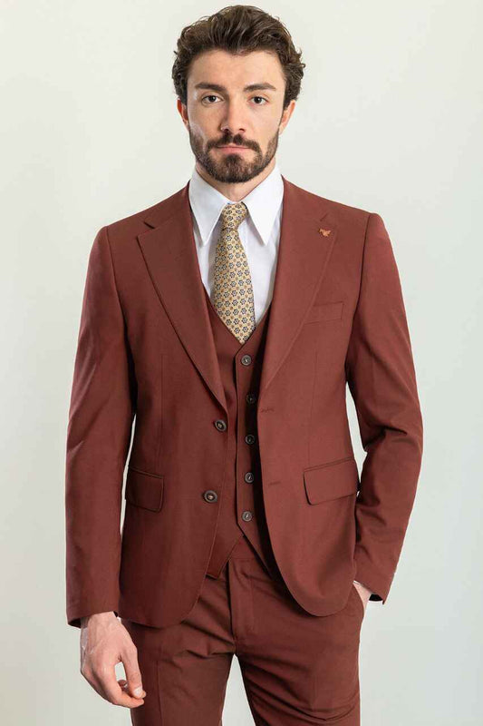 Brown Modern Slim Fit Three-Piece Suit