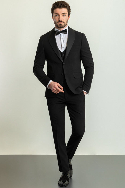 Black Modern Slim Fit Tuxedo with Vest