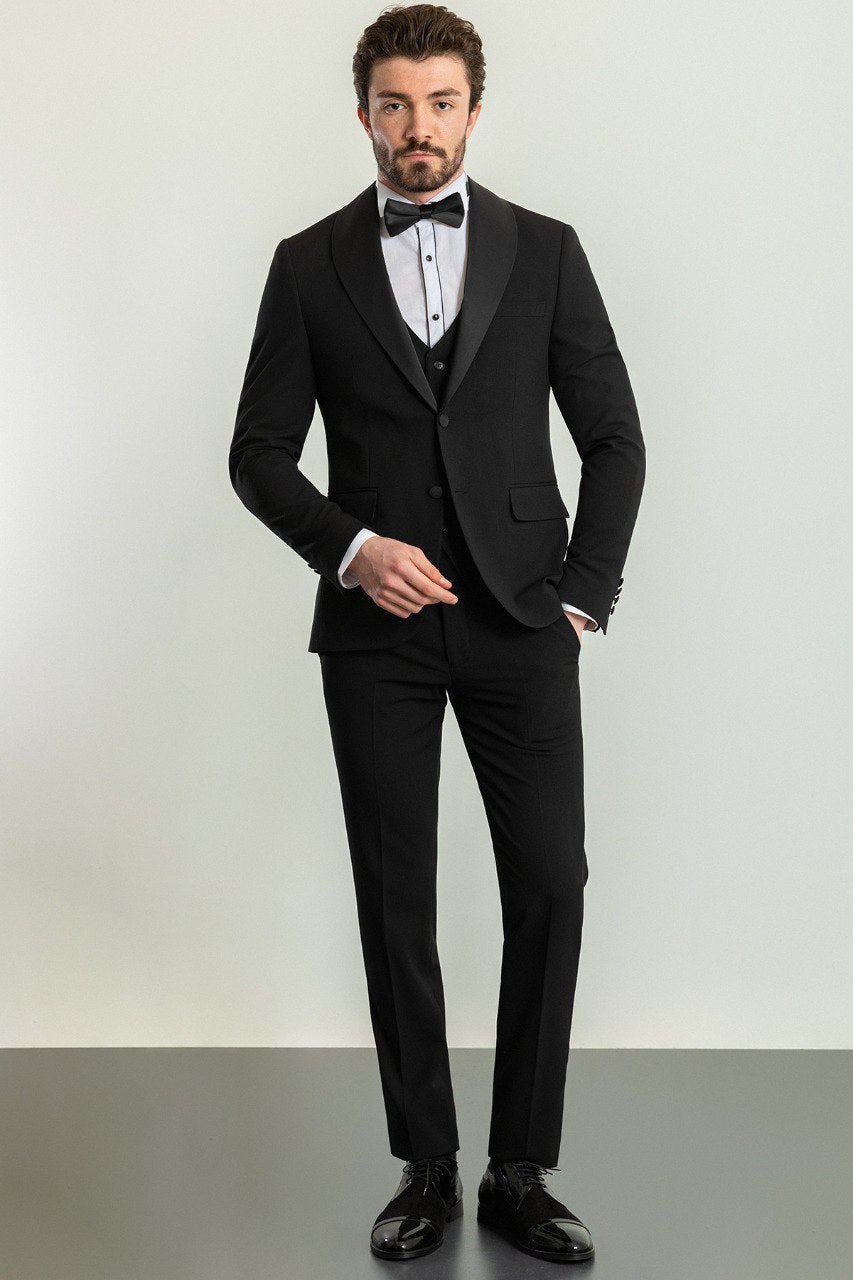 Black Modern Slim Fit Tuxedo with Vest