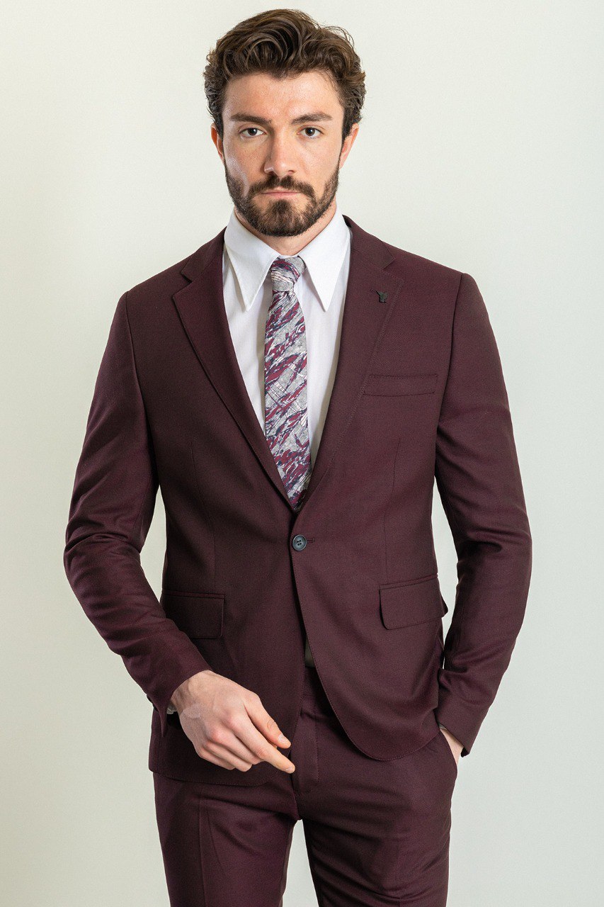 Burgundy Modern Slim Fit Two-Piece Suit