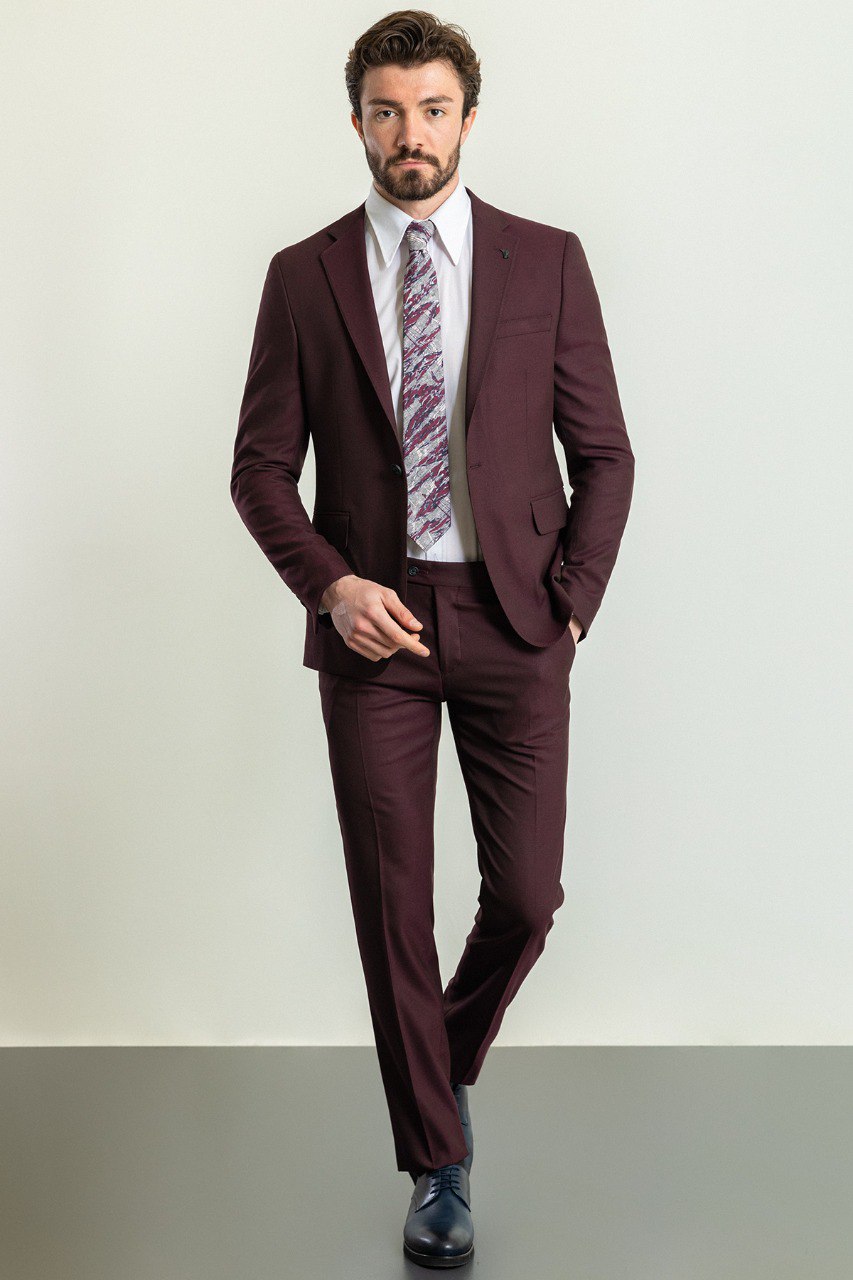 Burgundy Modern Slim Fit Two-Piece Suit
