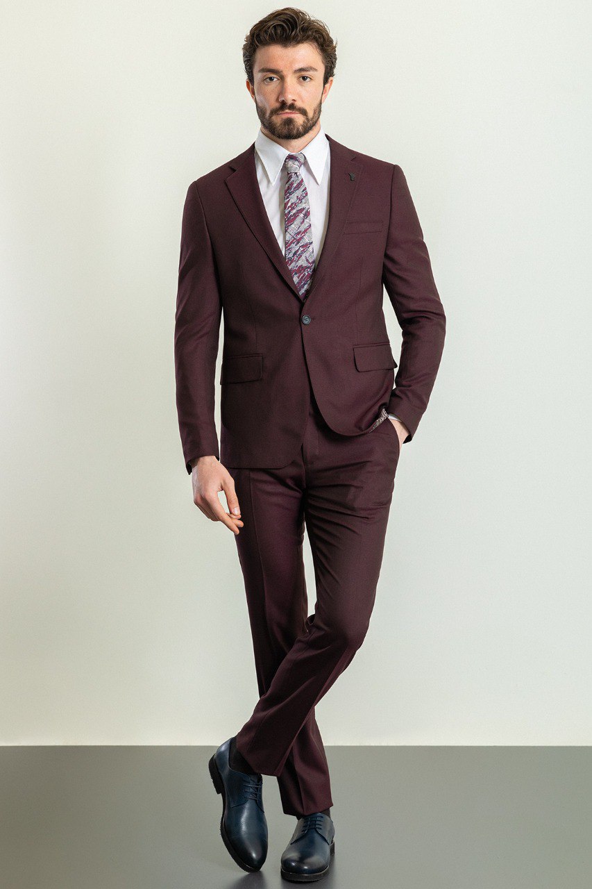 Burgundy Modern Slim Fit Two-Piece Suit