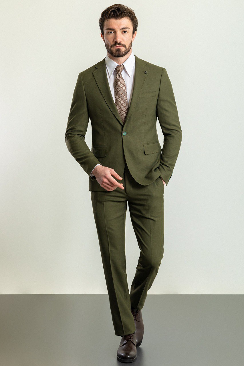 Khaki Modern Slim Fit Two-Piece Suit