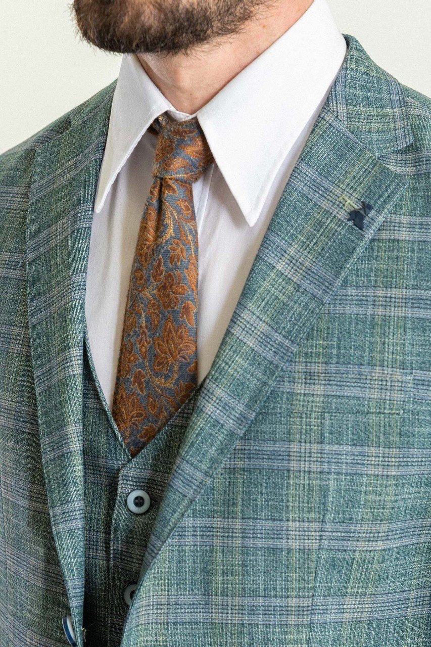 Green Plaid Slim Fit Three-Piece Suit
