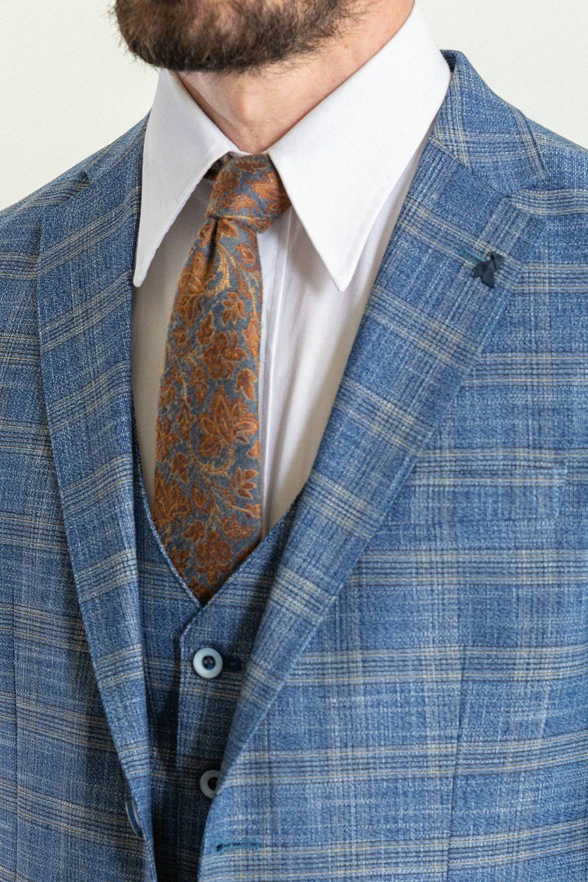 Blue Plaid Slim Fit Three-Piece Suit