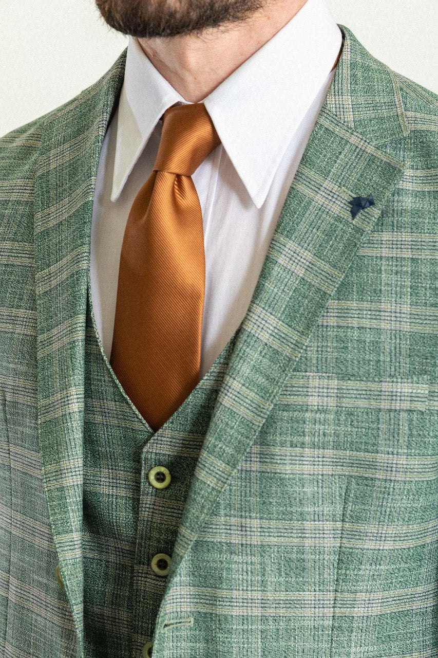 Green Plaid Modern Slim Fit Three-Piece Suit