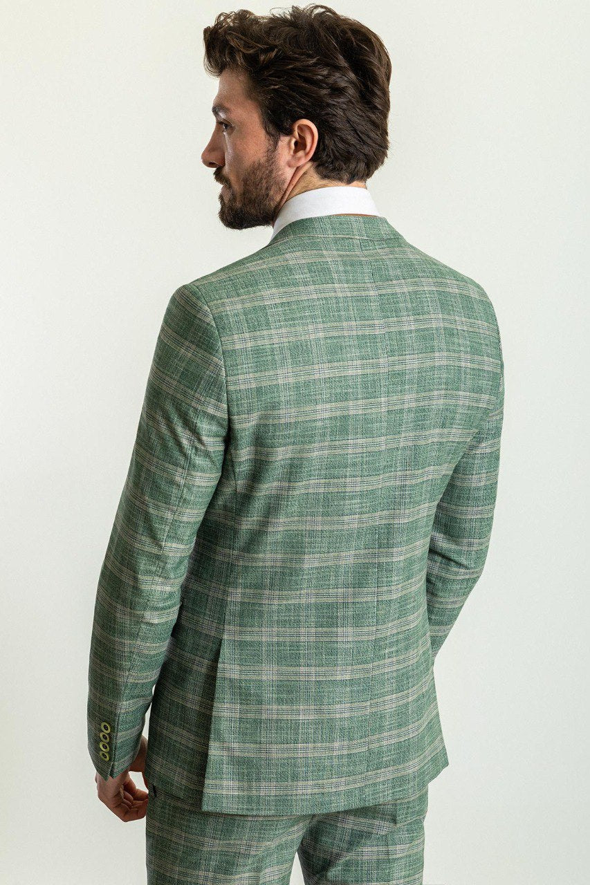 Green Plaid Modern Slim Fit Three-Piece Suit