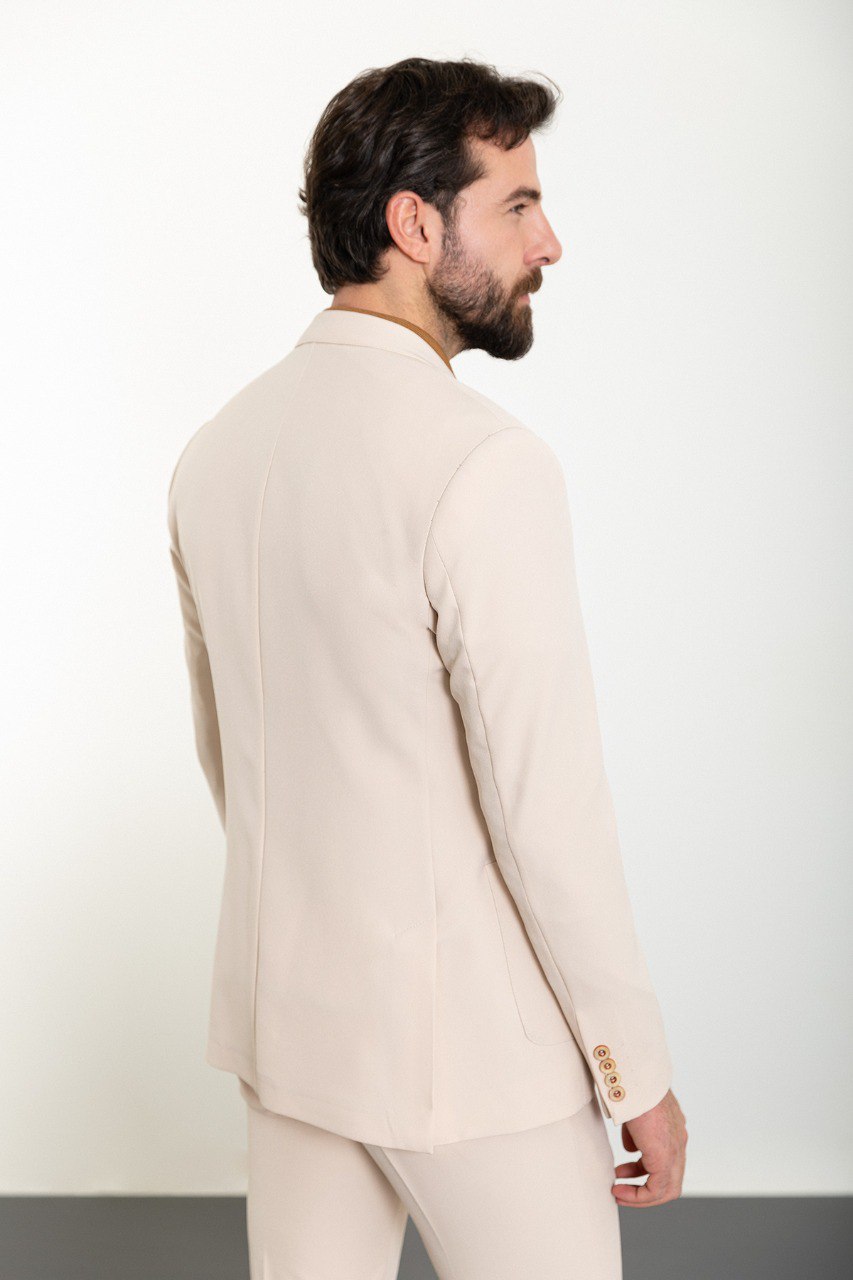 Beige Modern Slim Fit Two-Piece Suit