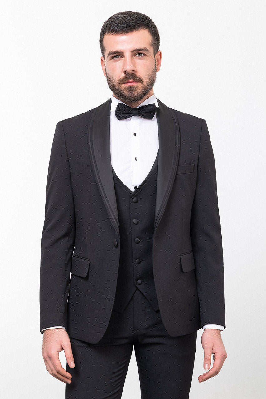 Black Slim Fit Tuxedo with Satin Trim