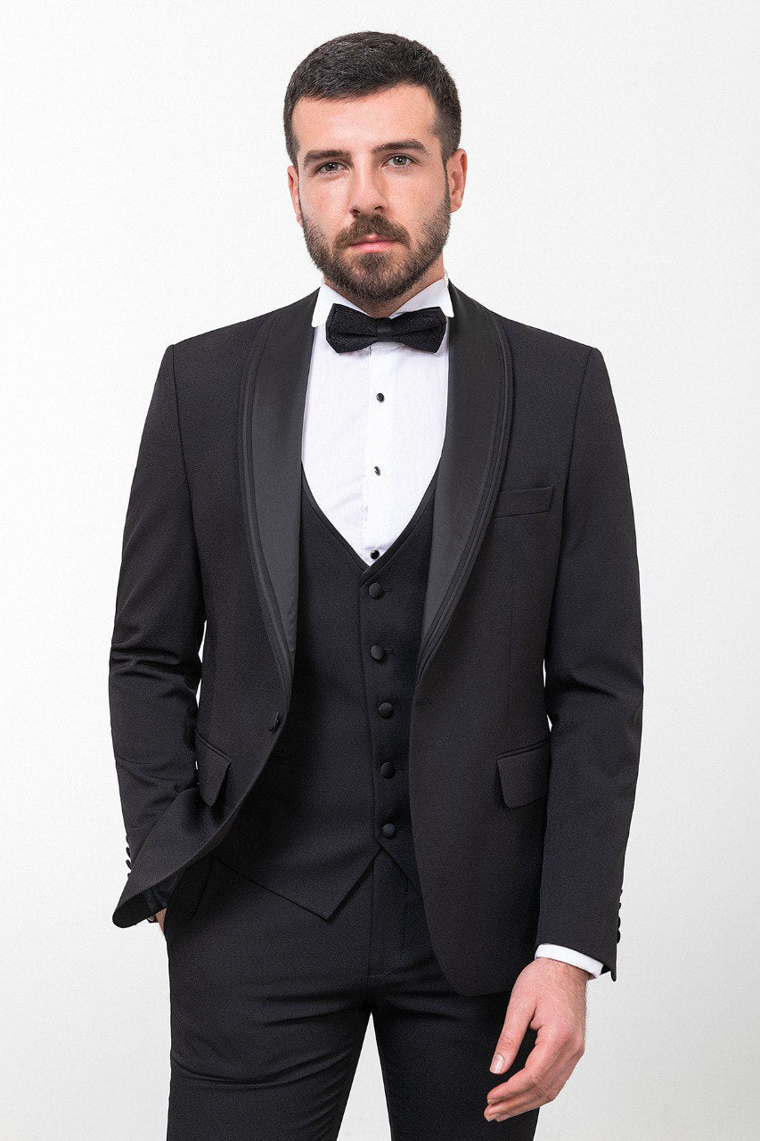 Black Slim Fit Tuxedo with Satin Trim