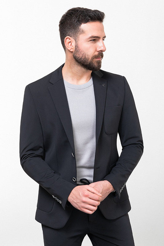 Black Casual Slim Fit Two-Piece Suit