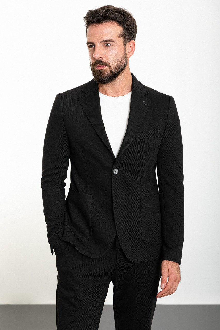 Black Casual Slim Fit Two-Piece Suit