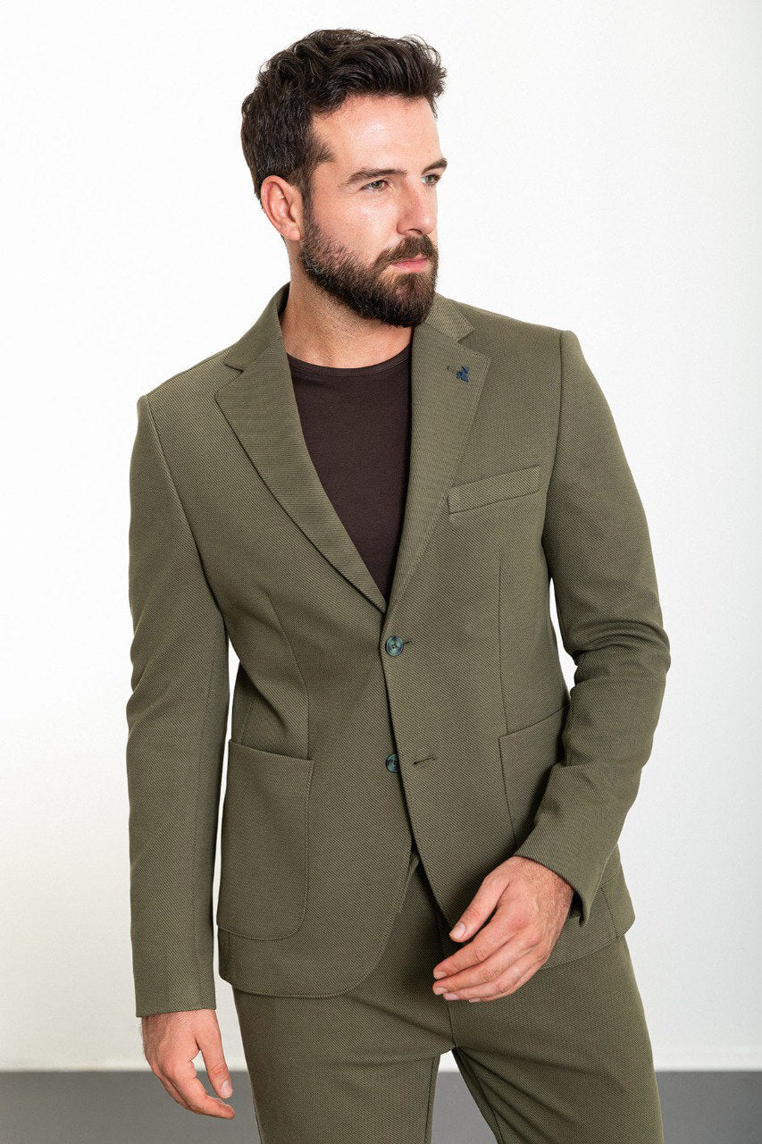Khaki Casual Textured Slim Fit Two-Piece Suit
