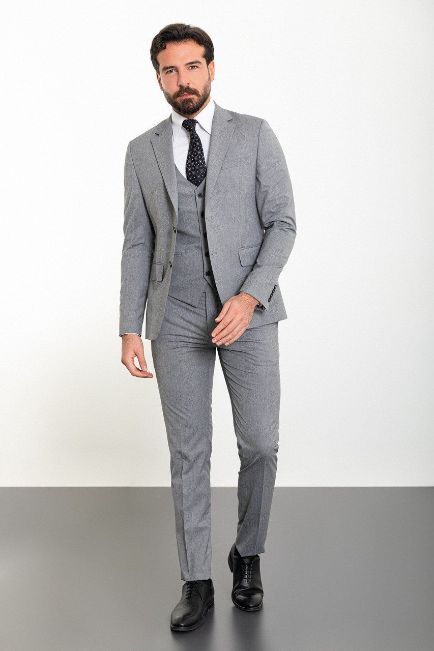 Light Gray Modern Slim Fit Three-Piece Suit