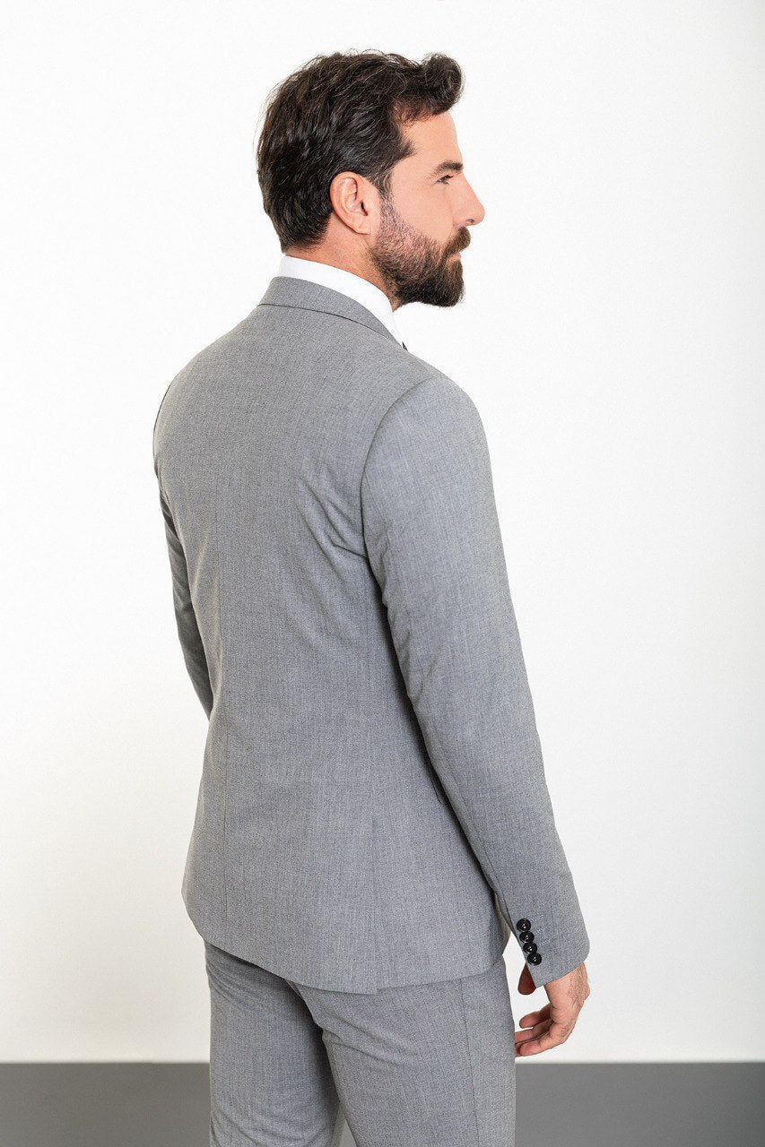 Light Gray Modern Slim Fit Three-Piece Suit