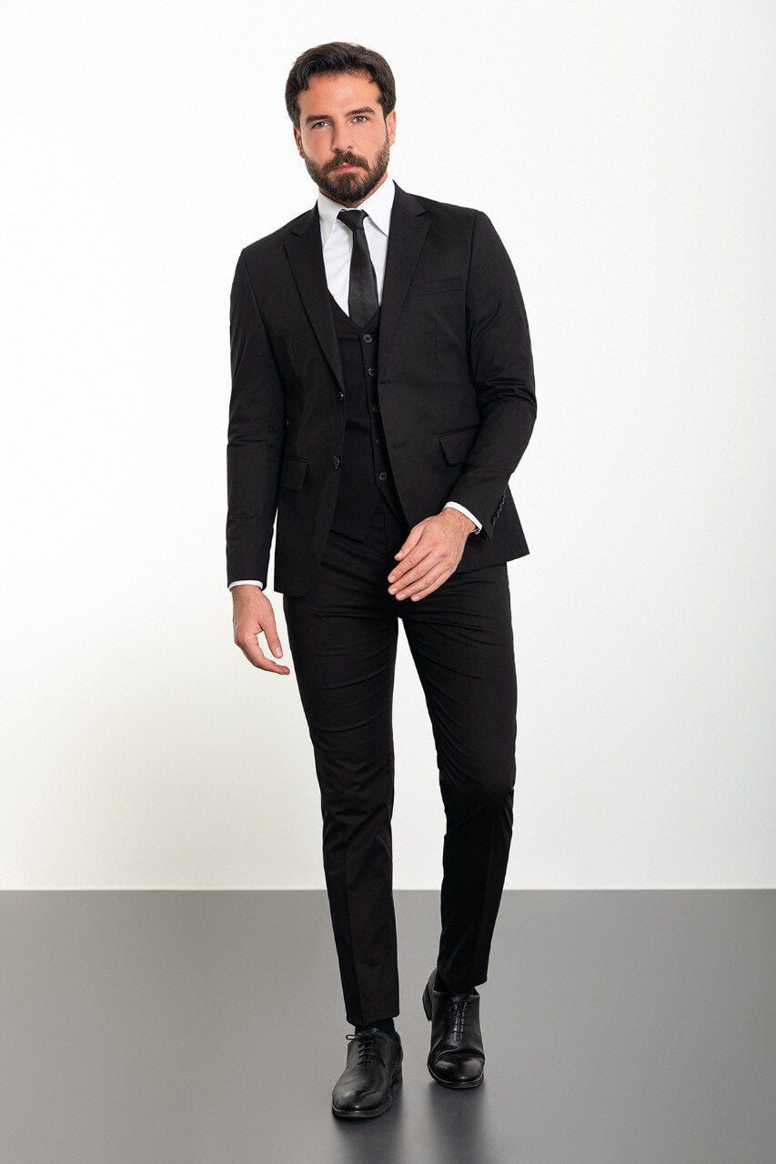 Black Modern Slim Fit Three-Piece Suit