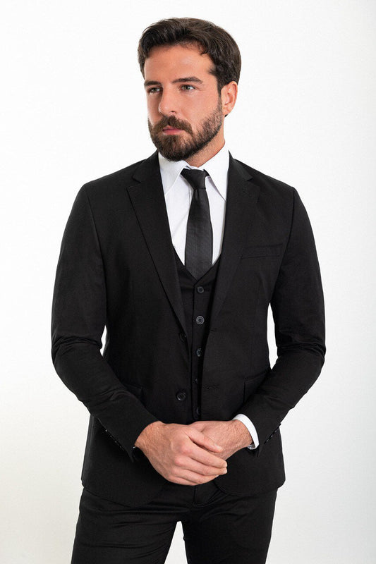 Black Modern Slim Fit Three-Piece Suit