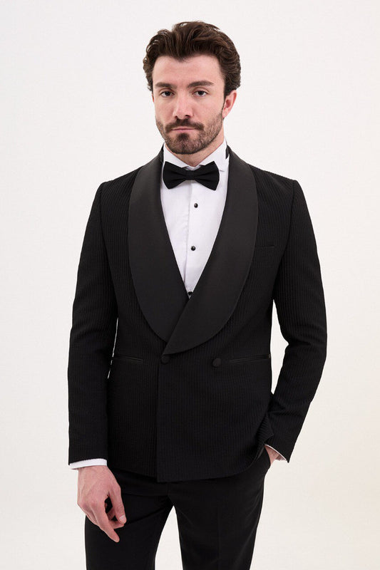 Black Double-Breasted Slim Fit Tuxedo