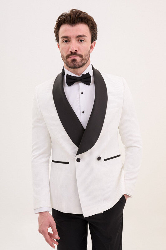 White Double-Breasted Slim Fit Tuxedo