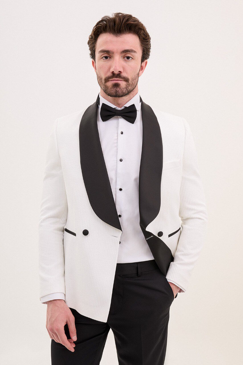 White Double-Breasted Slim Fit Tuxedo
