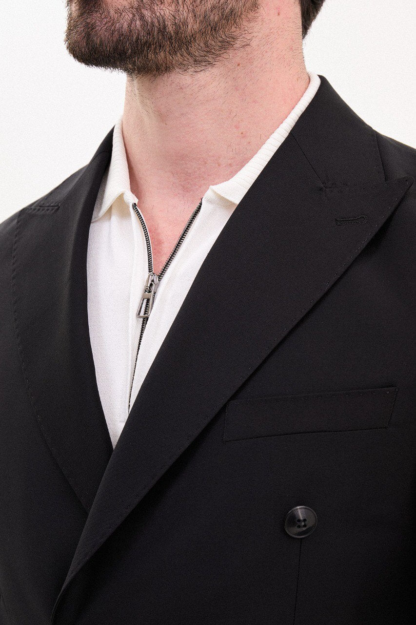 Black Double-Breasted Casual Slim Fit Two-Piece Suit