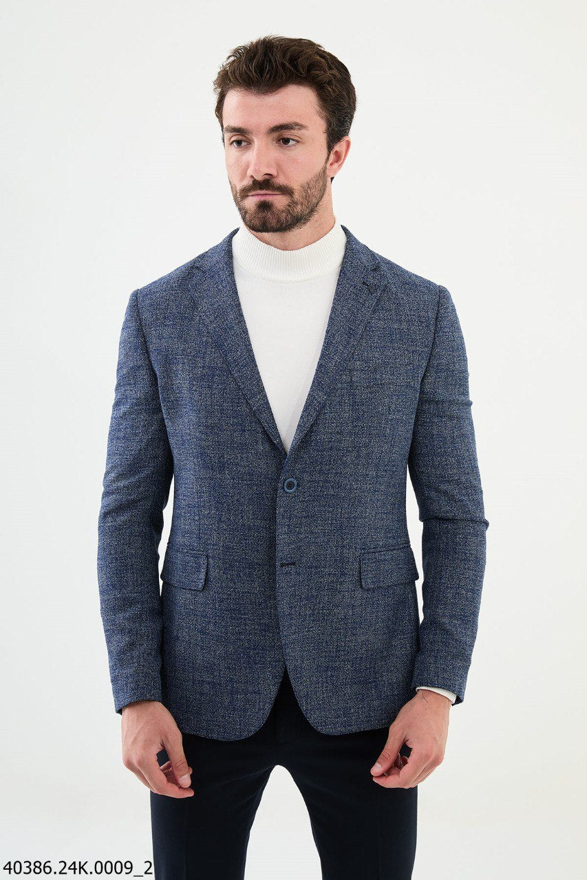 Navy Blue Slim Fit Casual Jacket