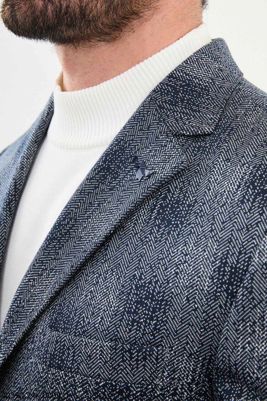 Blue Patterned Slim Fit Casual Jacket