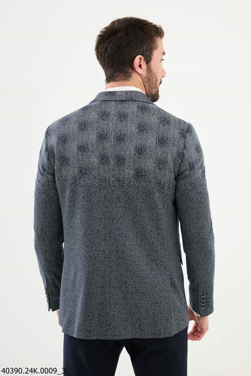 Blue Patterned Slim Fit Casual Jacket