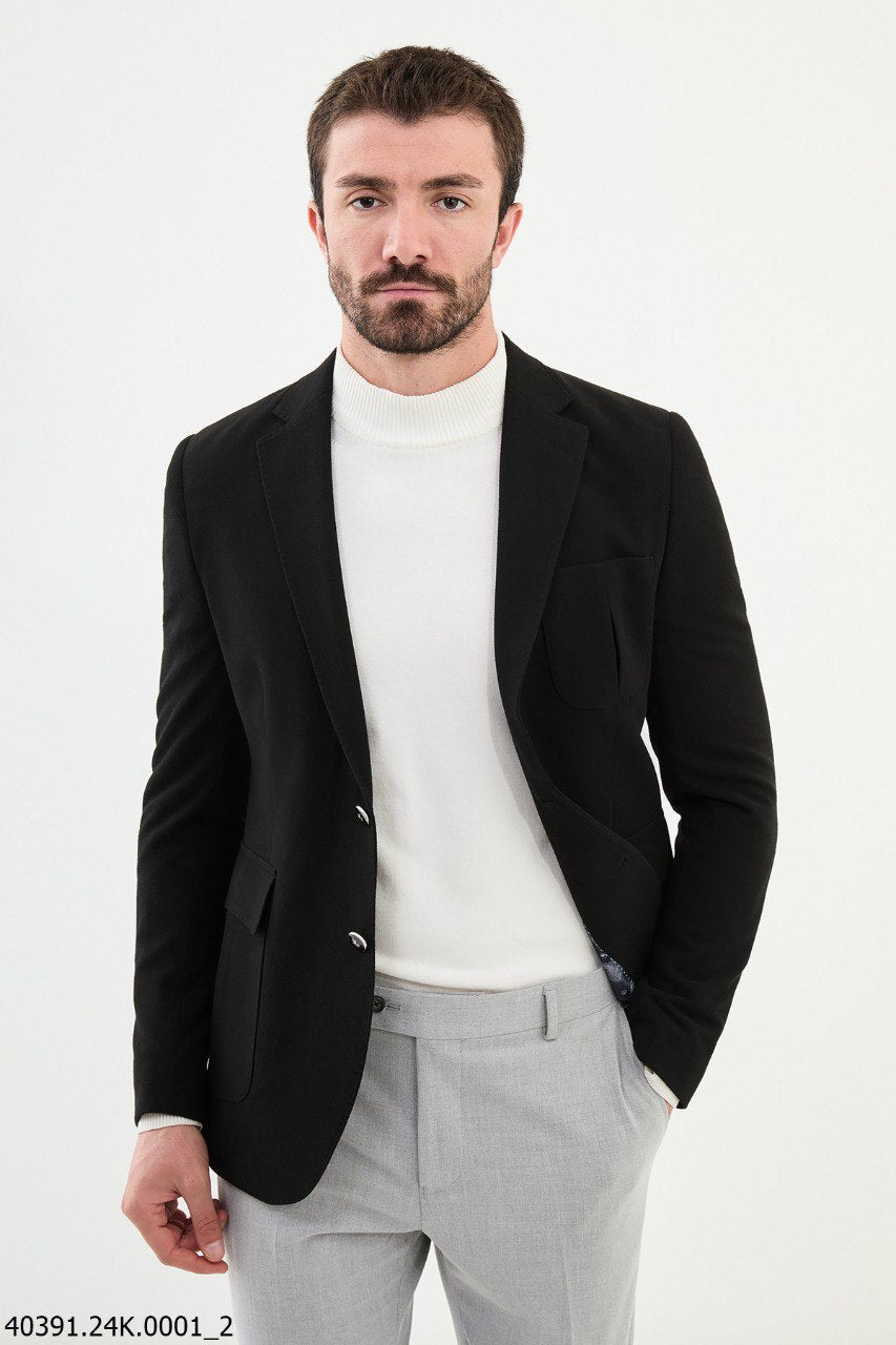 Black Slim Fit Two-Button Casual Jacket
