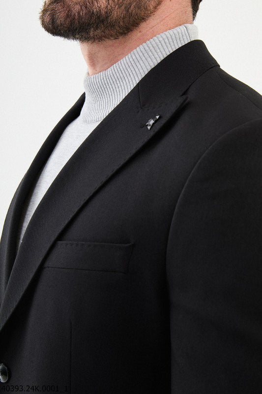 Black Slim Fit Three-Button Casual Jacket