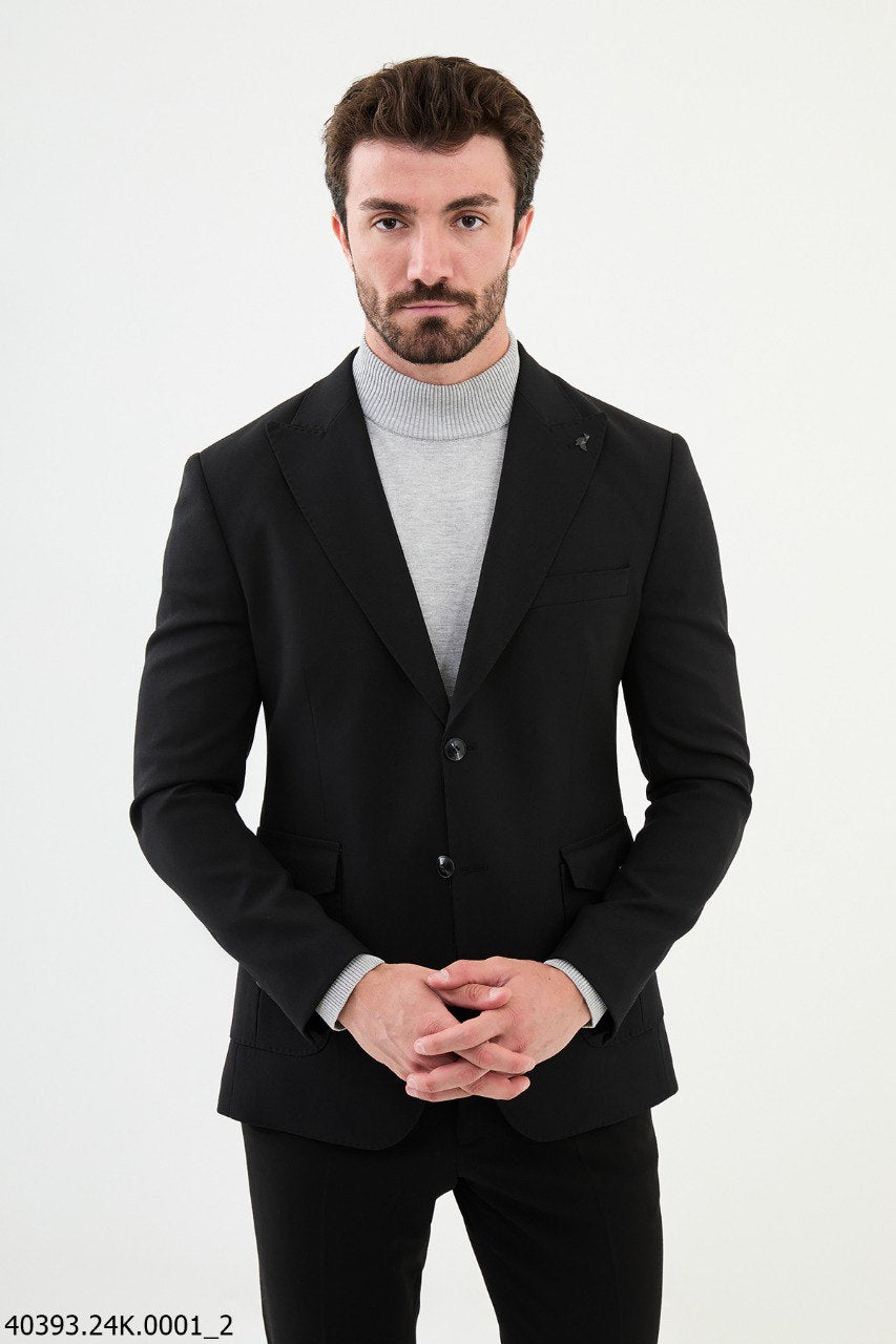 Black Slim Fit Three-Button Casual Jacket