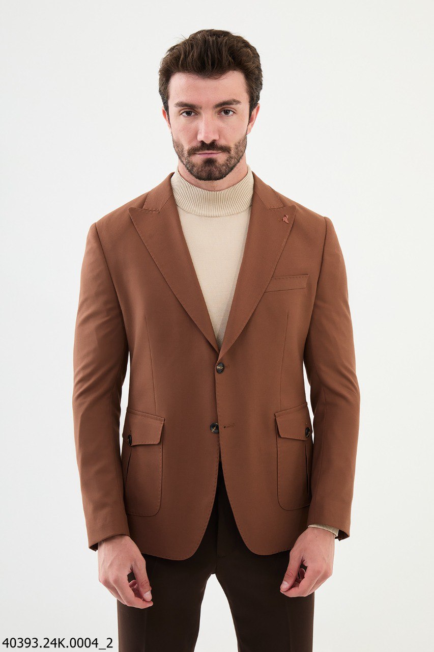 Camel Slim Fit Two-Button Casual Jacket